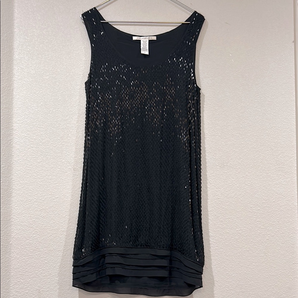 DIANE Von FURSTENBERG Black Silk Beaded Dress Size 2